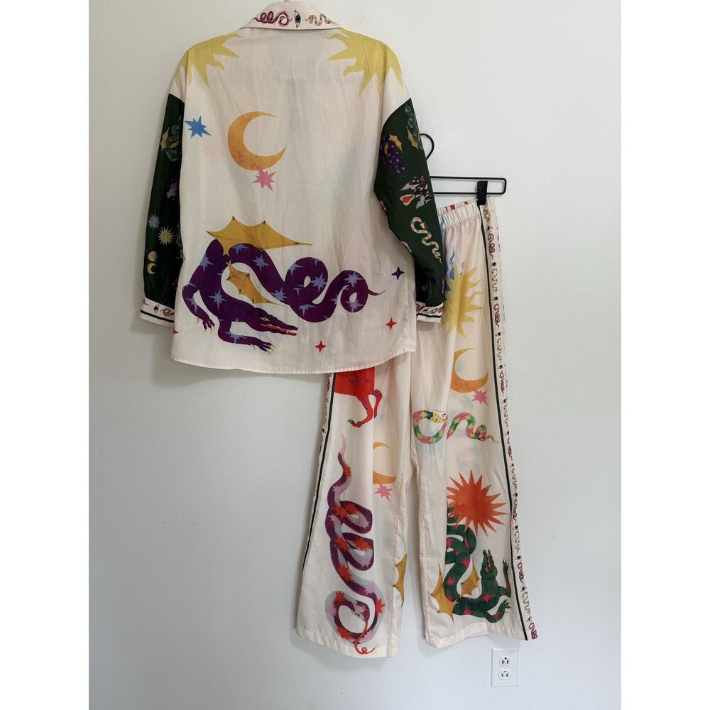 Commense Wonderland Print Two Piece Shirt Pants Set Size M Multicolor - Picture 5 of 8